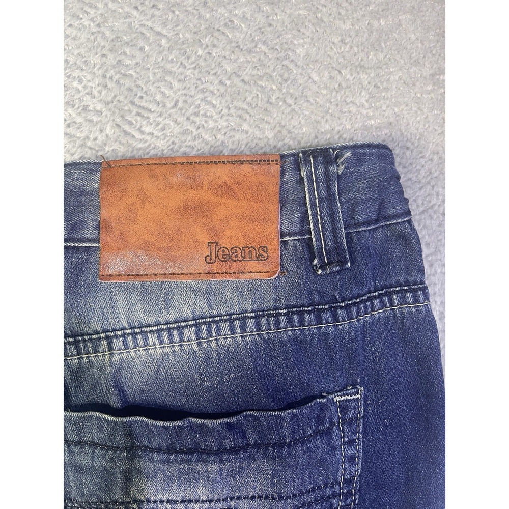Dishou Jeans Men's 33X28 (Tag 36) Distressed Patched Splatter‎ Ripped Slim Blue - Picture 14 of 16